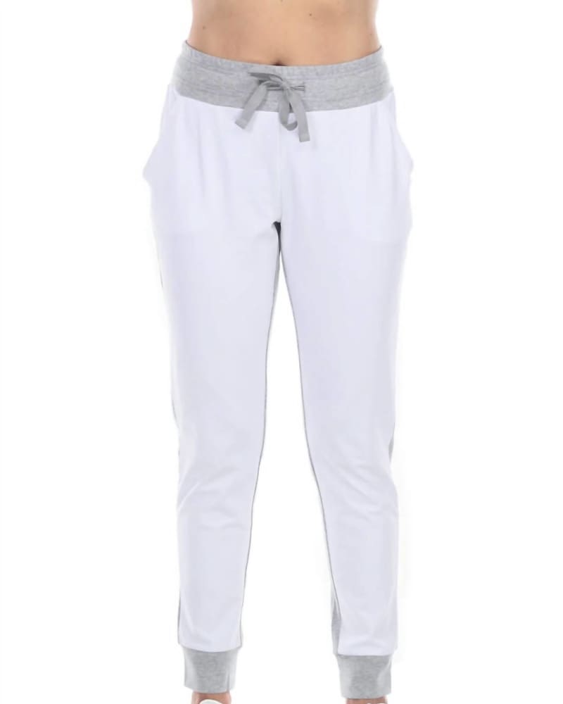 Front of a model wearing a size L Eclipse Pants in White in White by Luxe Leisure. | dia_product_style_image_id:338799